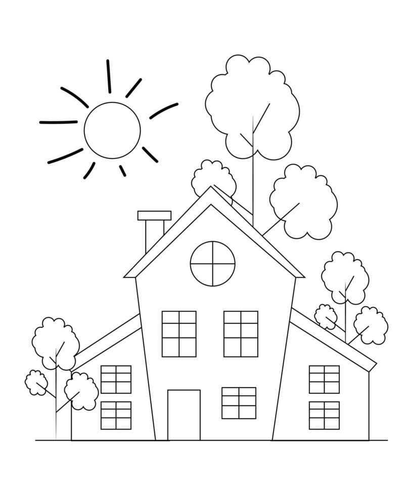 House Coloring page design. line art page design for kids. simple line art colorless design. vector