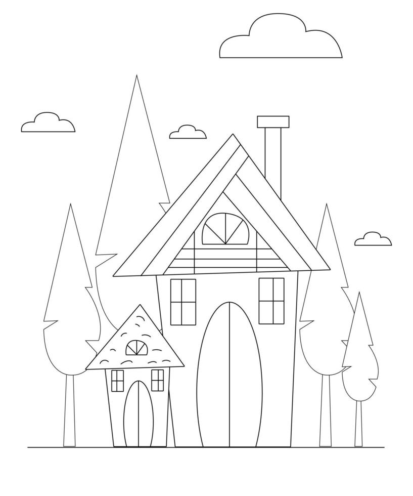 diseño de página para colorear casa. diseño de página de arte de línea para niños. diseño incoloro de arte de línea simple. vector