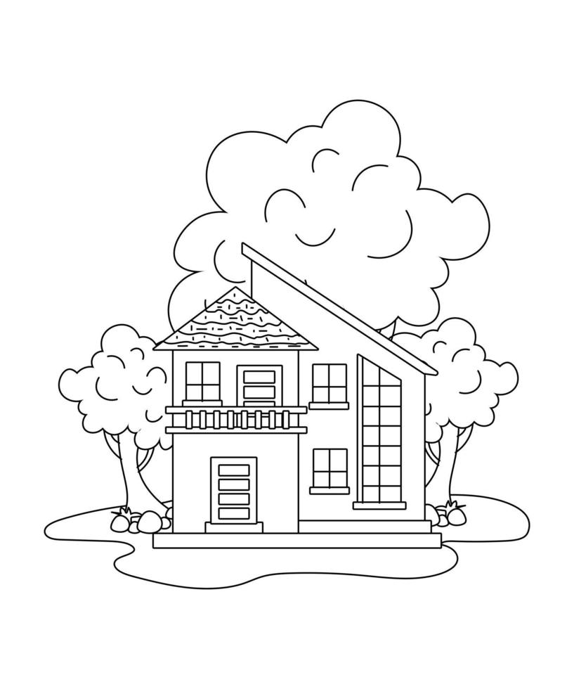 House Coloring page design. line art page design for kids. simple line art colorless design. vector