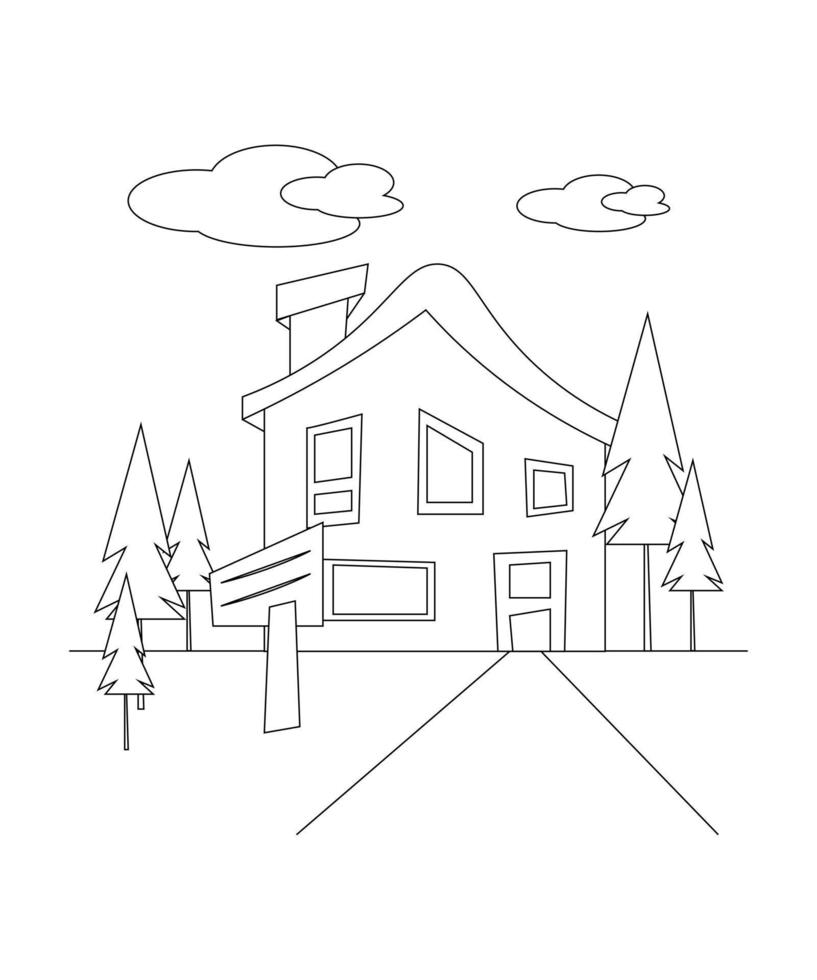 House Coloring page design. line art page design for kids. simple line art colorless design. vector