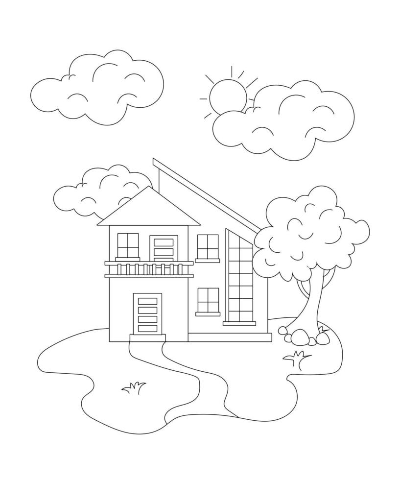 House Coloring page design. line art page design for kids. simple line art colorless design. vector