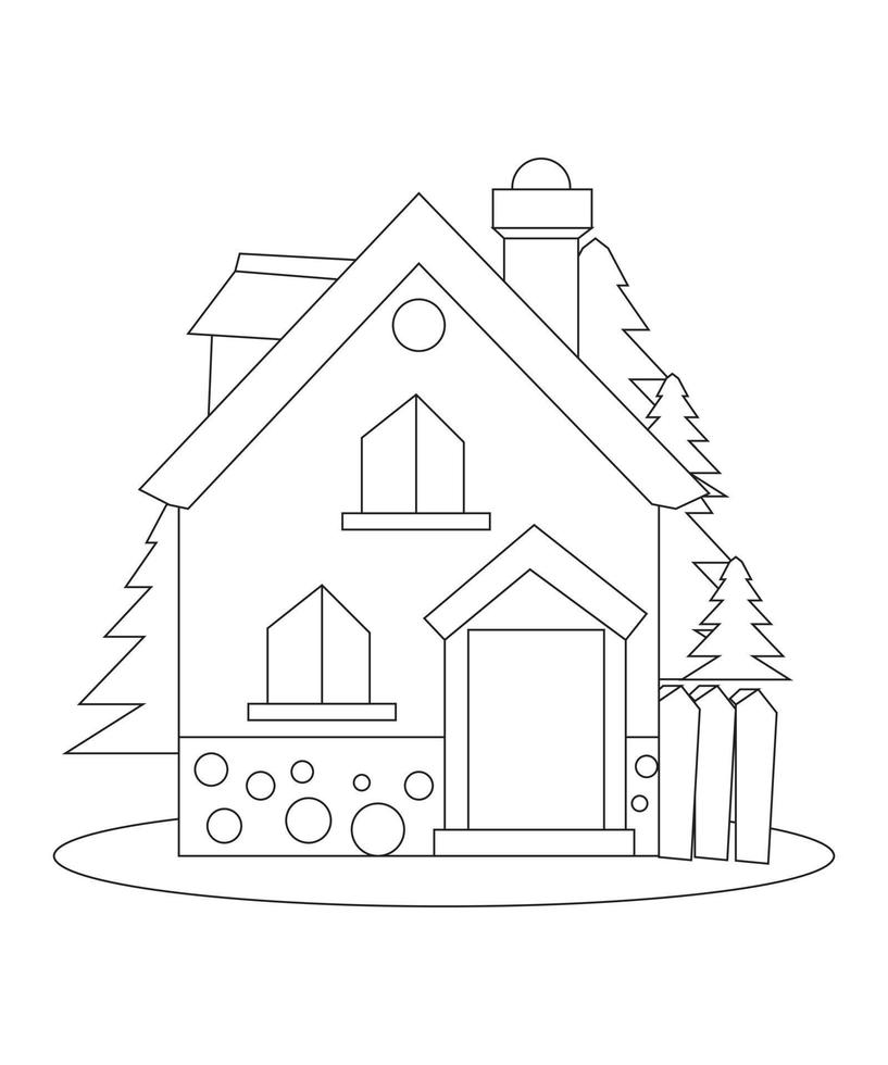 House Coloring page design. line art page design for kids. simple line art colorless design. vector