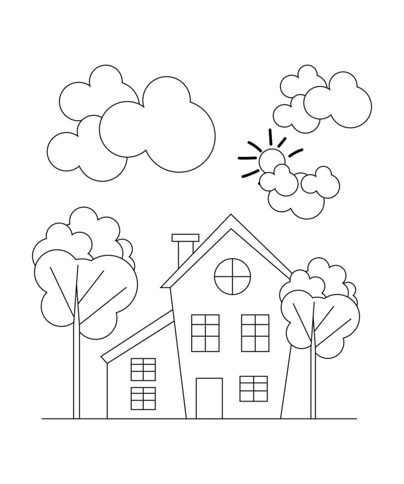 House Coloring page design. line art page design for kids. simple line art colorless design. vector