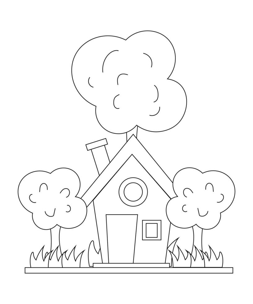 House Coloring page design. line art page design for kids. simple line art colorless design. vector