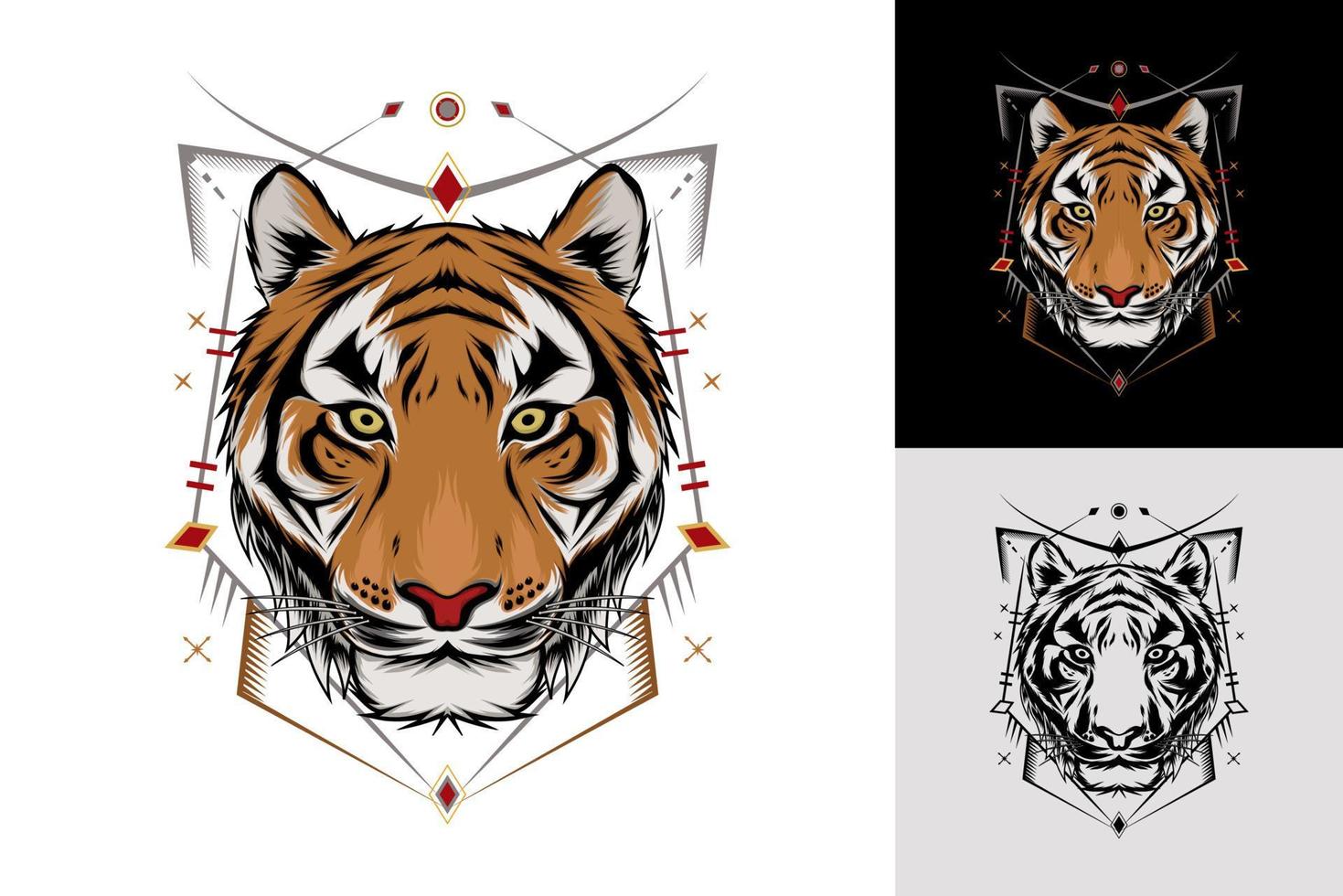 Illustration tiger with ornament background vector