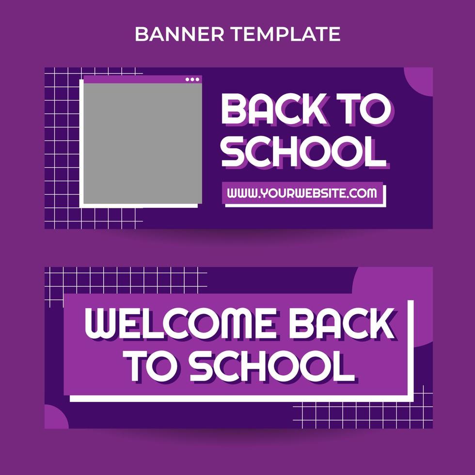 plantilla de banner web horizontal de regreso a la escuela con estilo retro de estética informática vector