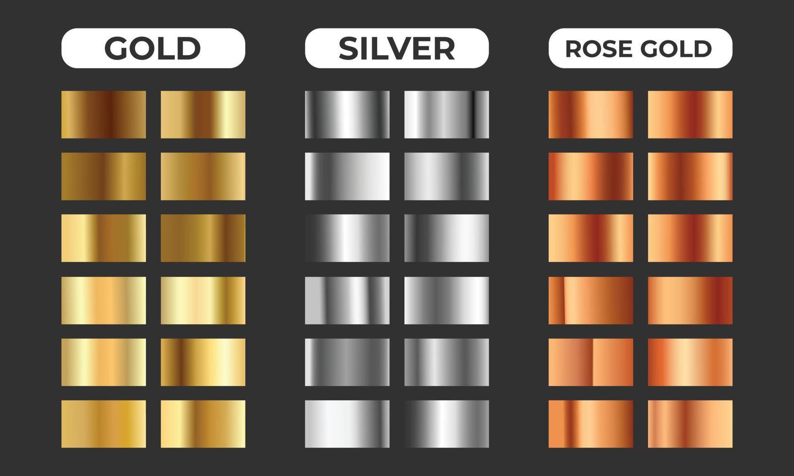 Collection of Gold, Silver and Gold Rose gradient background. vector