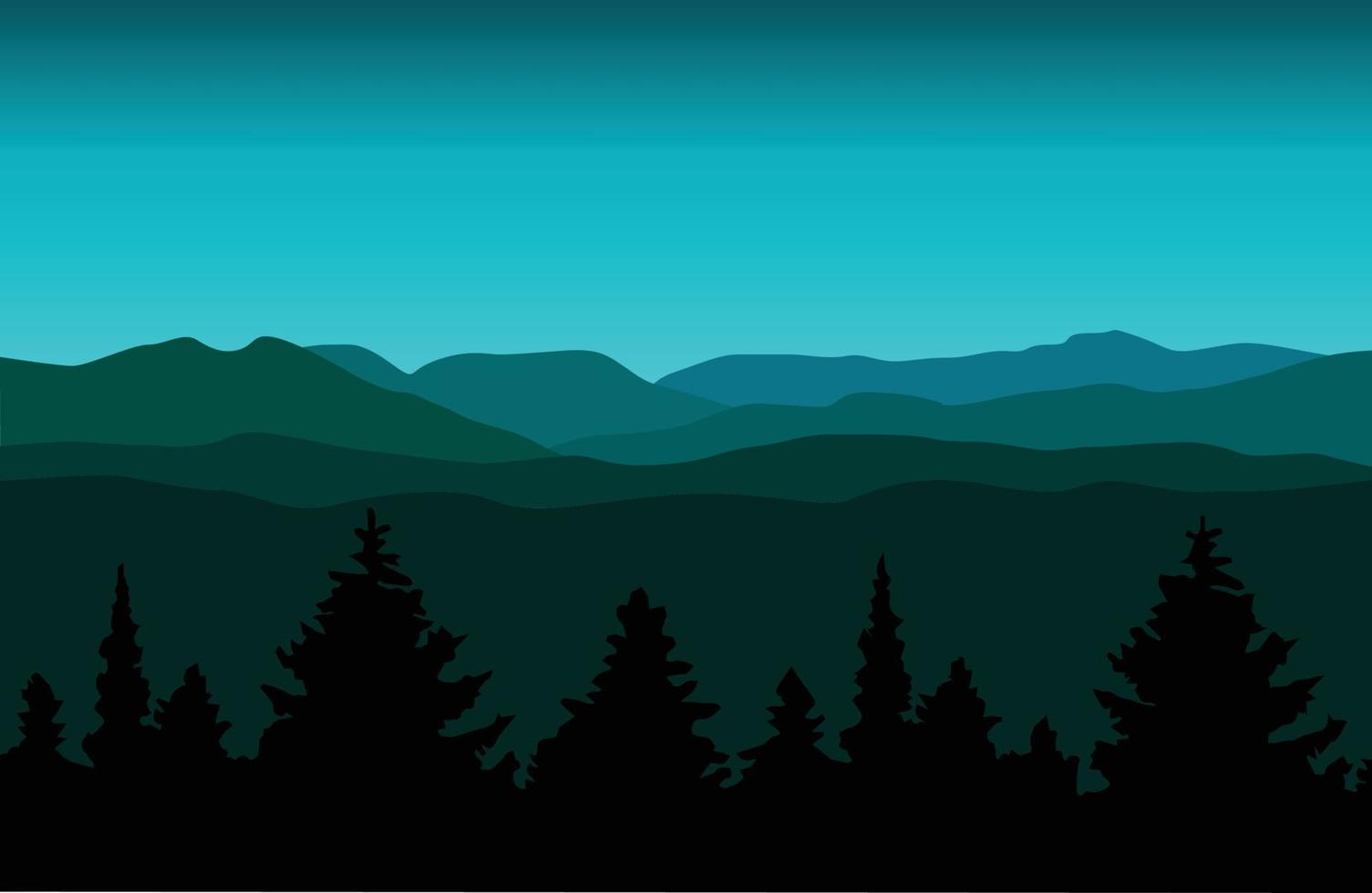 Cordillera paisaje y cielo con pinos ilustración vectorial vector