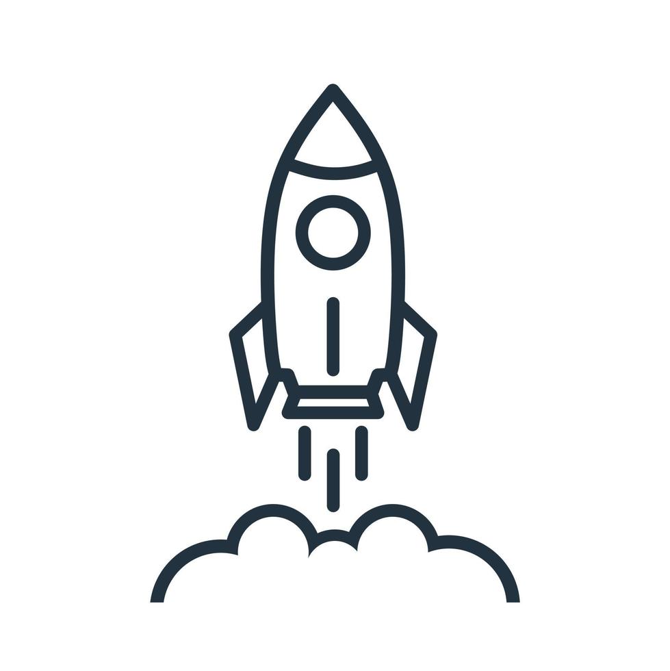 start symbol rocket line icon vector isolated on white background.