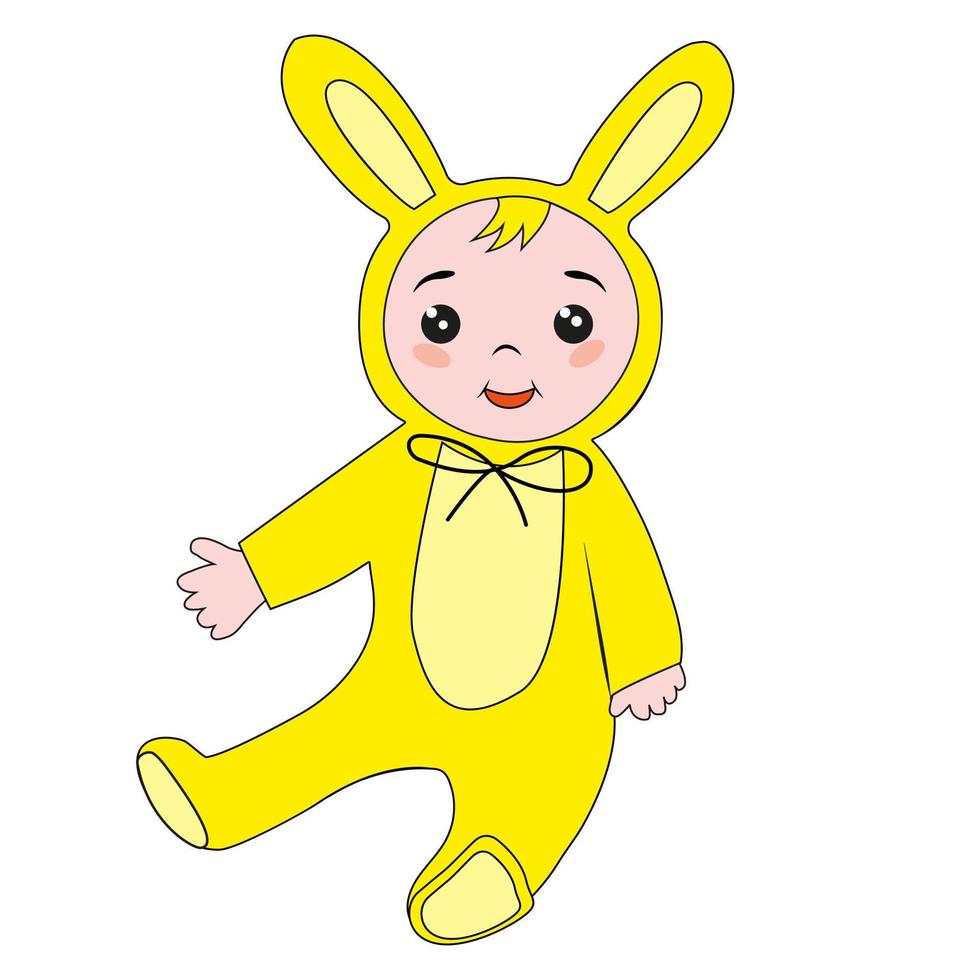 Cute baby in bunny costume holding.Vector doodle illustration vector