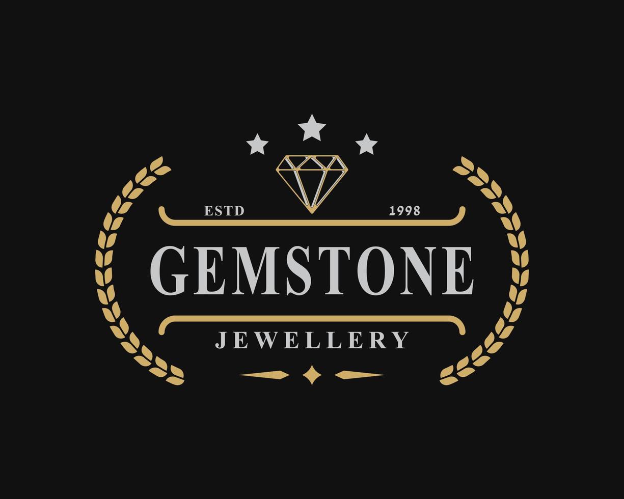 Vintage Retro Badge for Luxury Line art Diamond Gem Jewelry Logo Emblem Design Symbol vector