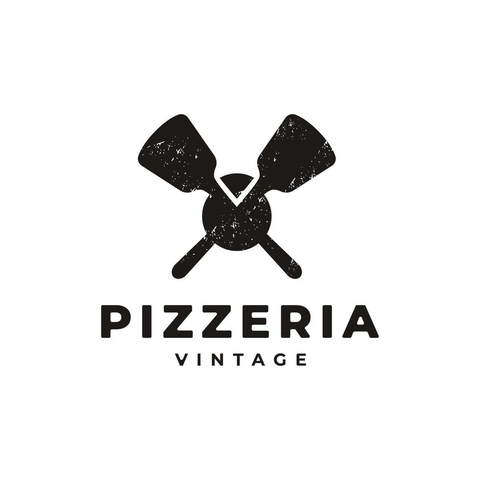 emblema clásico vintage insignia espátula pizza pizzería logotipo diseño inspiración vector