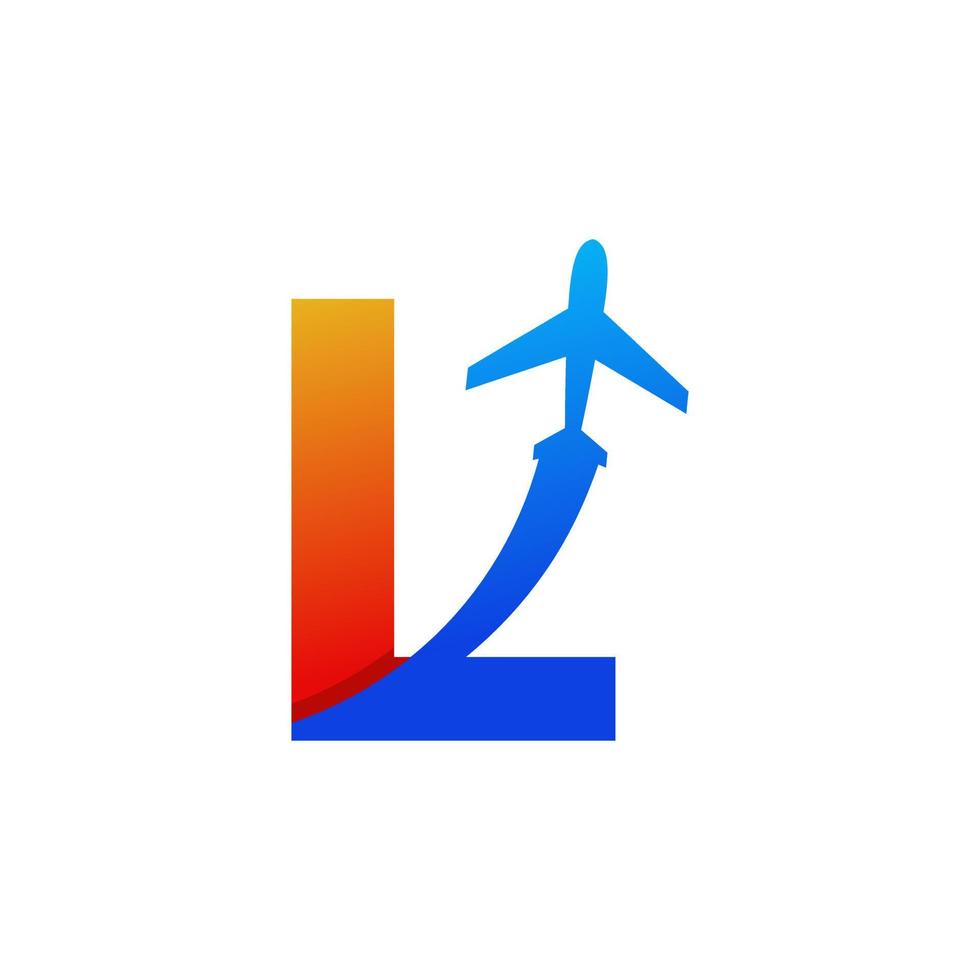 Initial Letter L Travel with Airplane Flight Logo Design Template Element vector