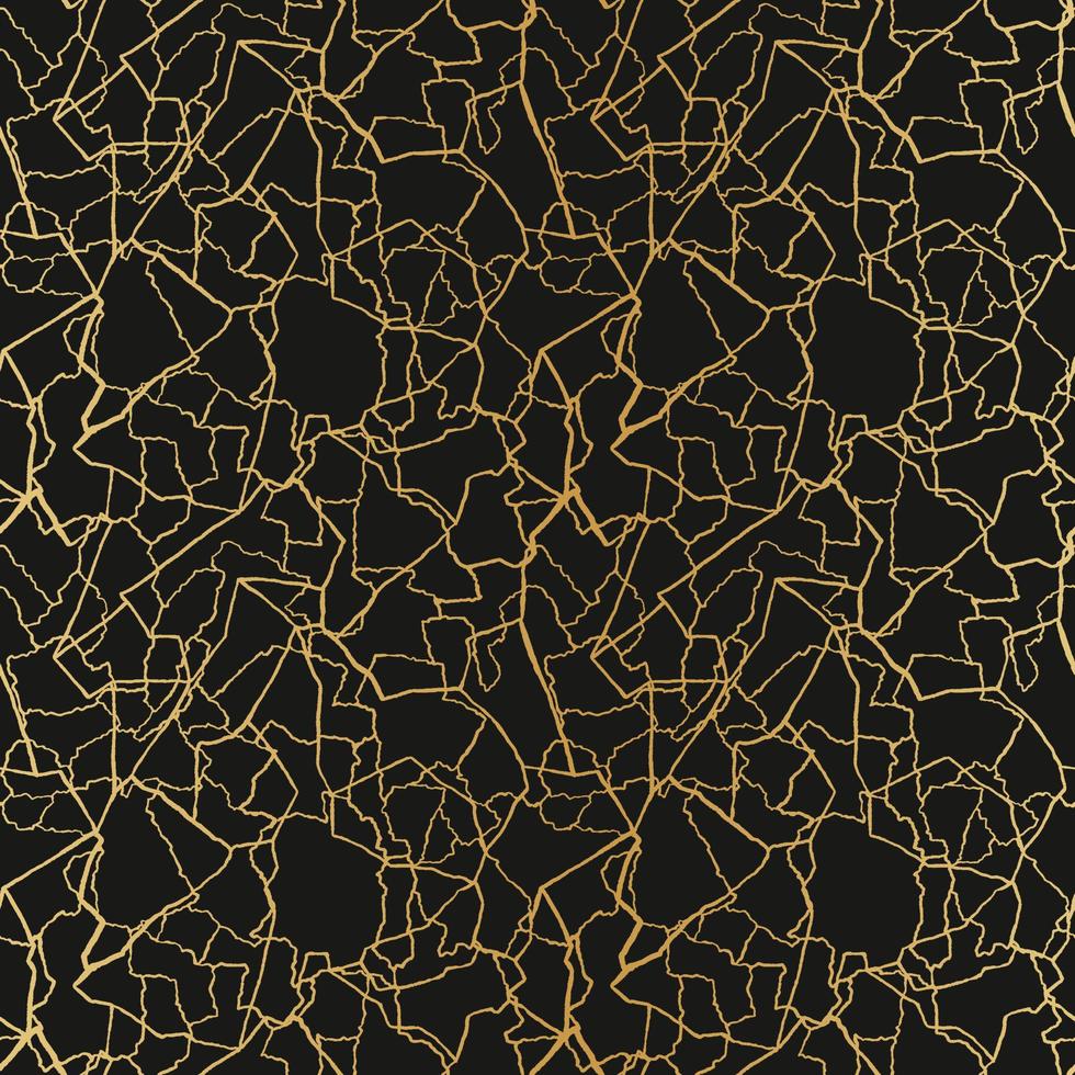 kintsugi art seamless pattern with gold thin lines and abstract shards on dark luxury background vector