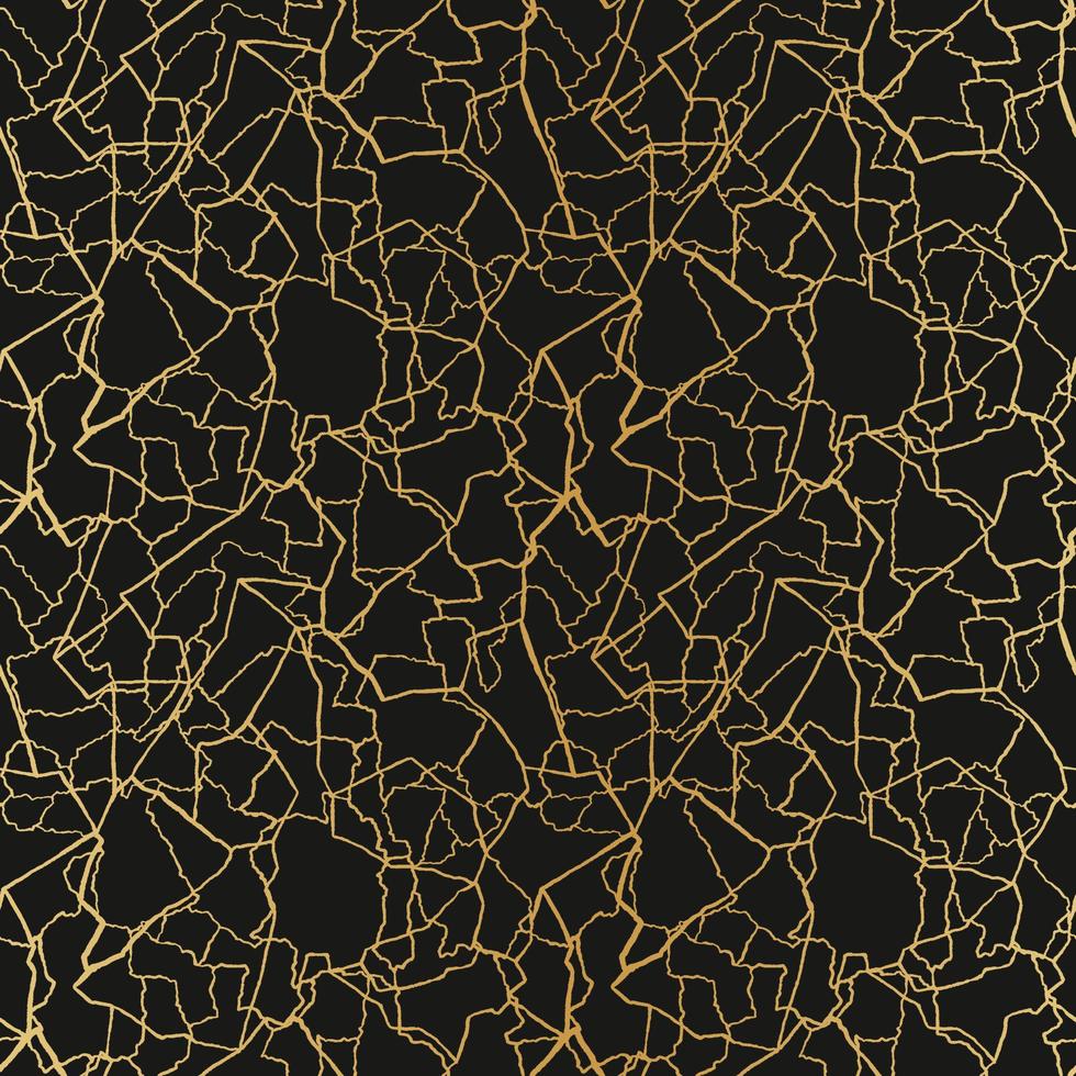 kintsugi art seamless pattern with gold thin lines and abstract shards on dark luxury background vector