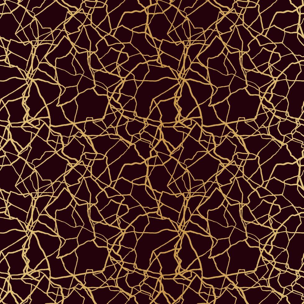 kintsugi art seamless pattern with gold thin lines and abstract shards on dark luxury background vector