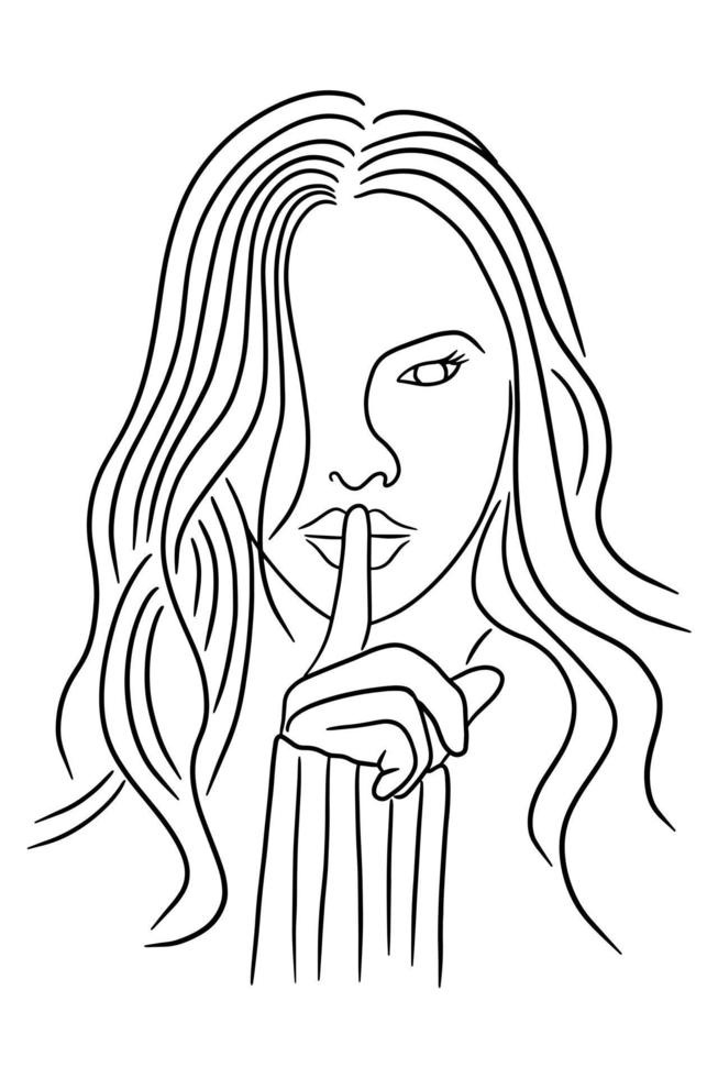Women Close up Face Pose Line Art illustration vector