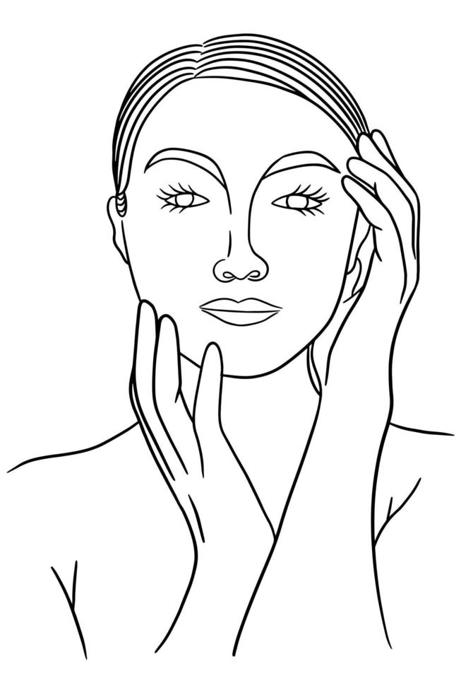 Women Close up Face Pose Line Art illustration vector