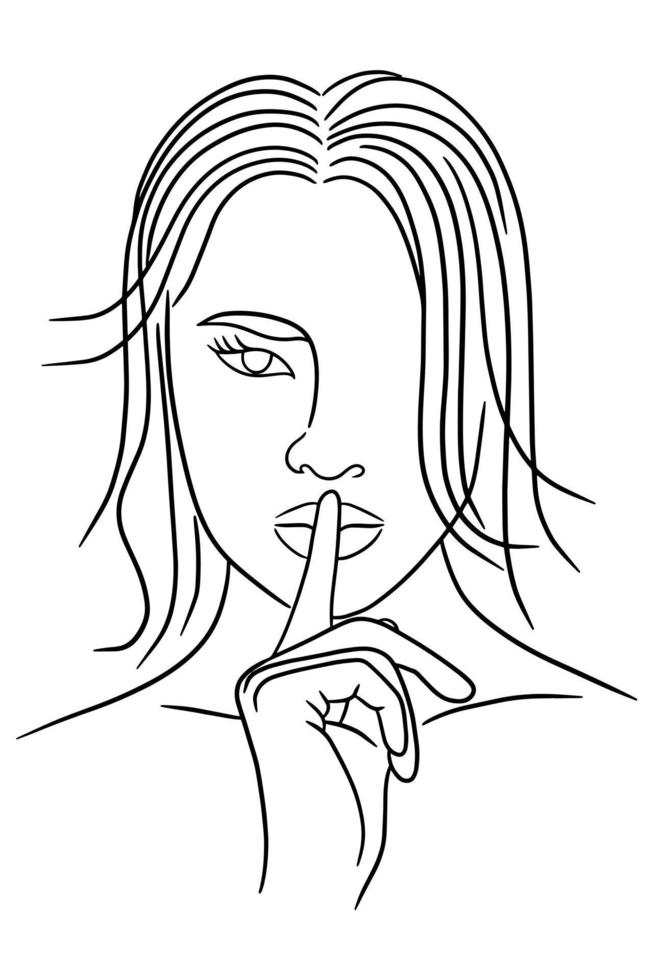 Women Close up Face Pose Line Art illustration vector