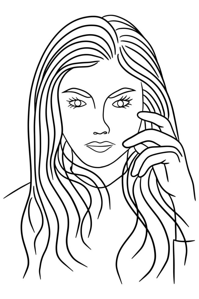 Women Close up Face Pose Line Art illustration vector