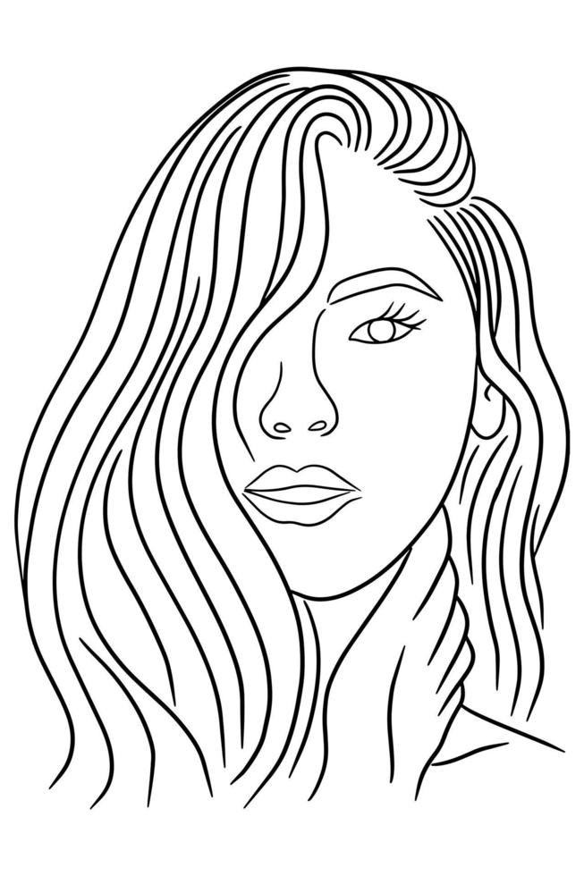 Women Close up Face Pose Line Art illustration vector