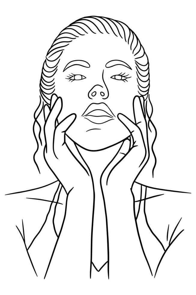 Women Close up Face Pose Line Art illustration vector