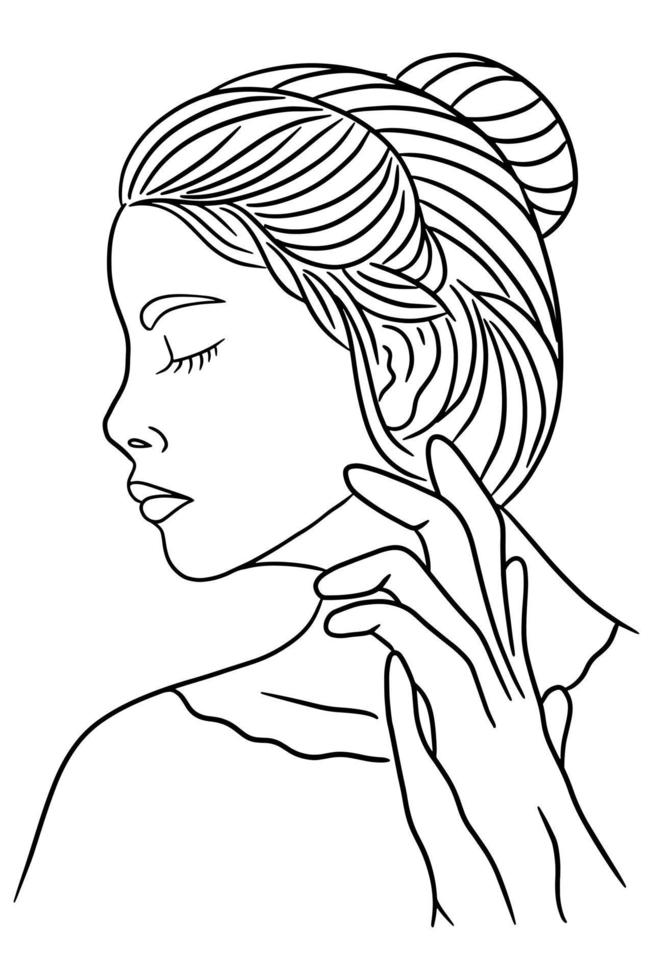 Women Close up Face Pose Line Art illustration vector