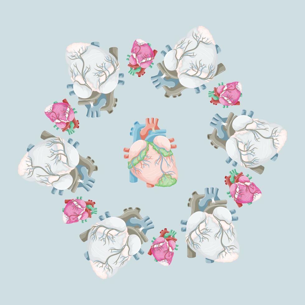 Simple colorful heart set with a beautiful pattern for background. Flat design chaotic texture made of tiny detail heart vector