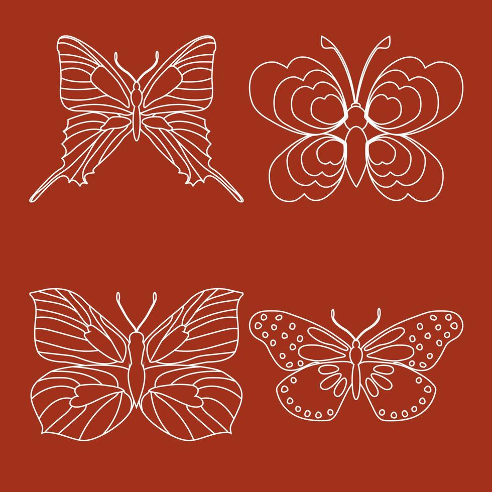 conjunto, de, contorno, silueta, insecto, mariposas vector