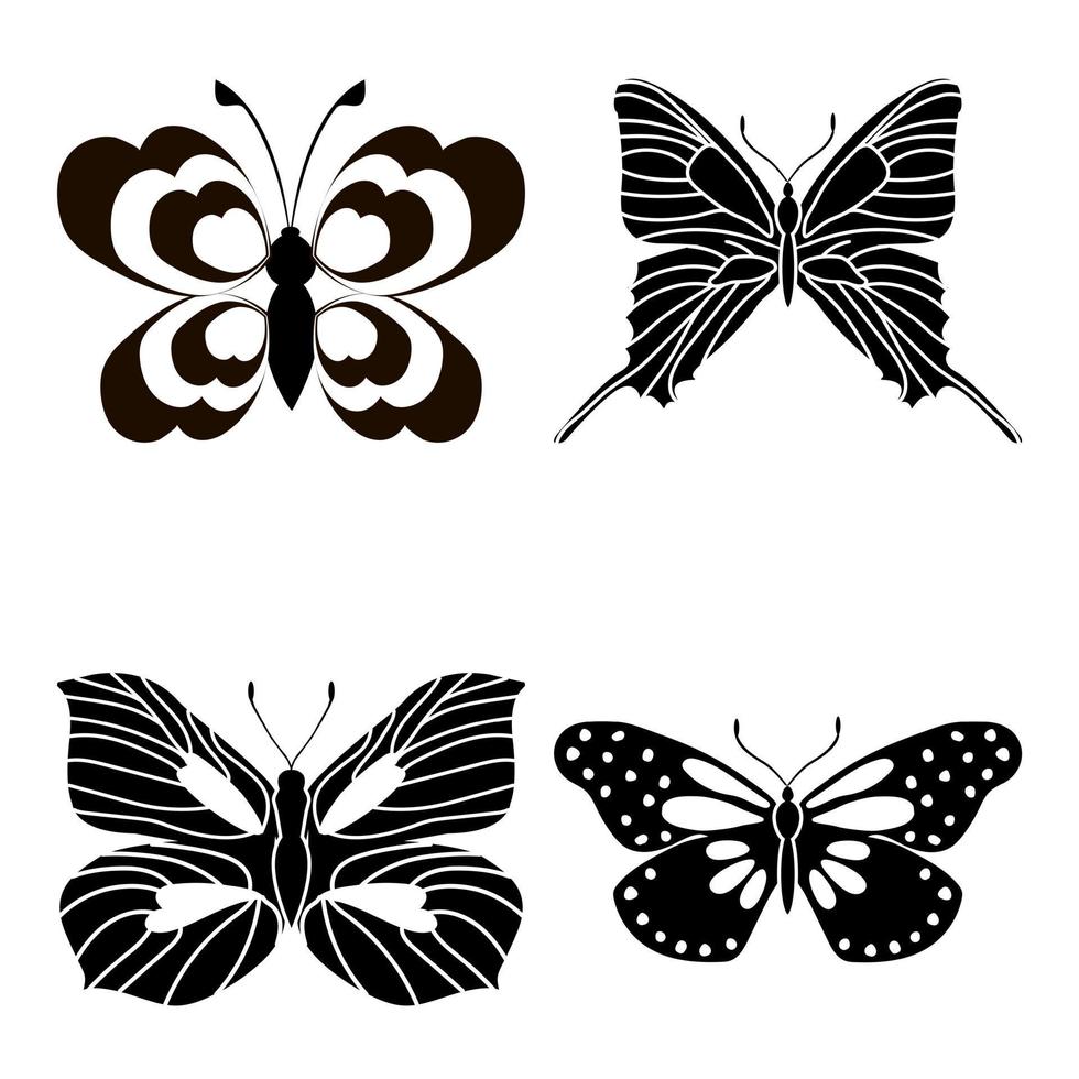 Set of outline silhouette insect butterflies vector