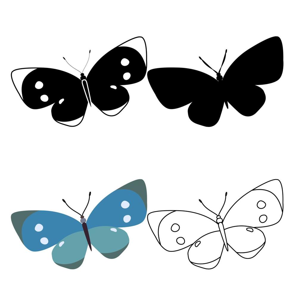 conjunto, de, contorno, silueta, insecto, mariposas vector