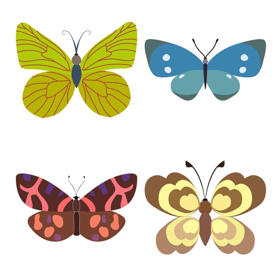 conjunto, de, contorno, silueta, insecto, mariposas vector