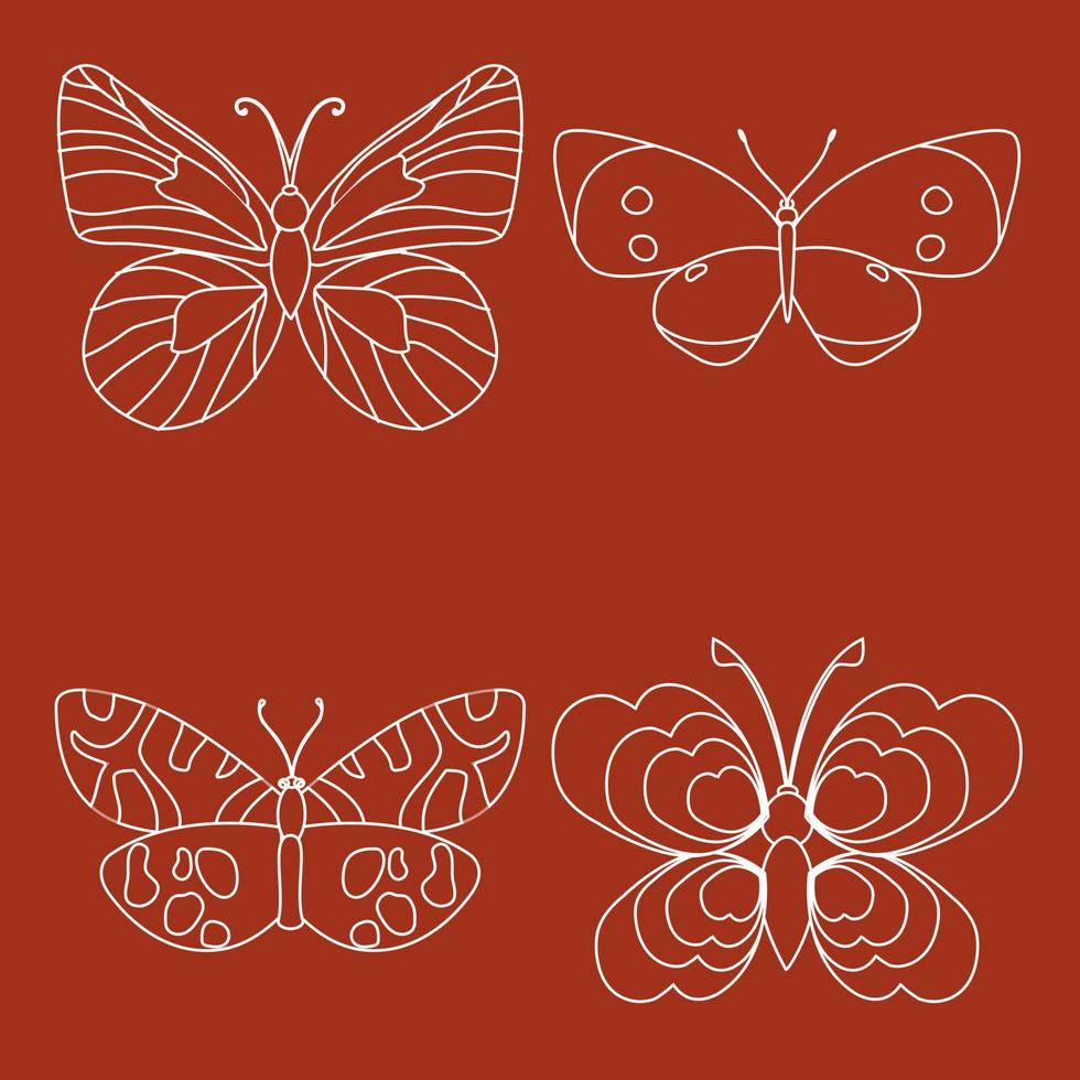 conjunto, de, contorno, silueta, insecto, mariposas vector