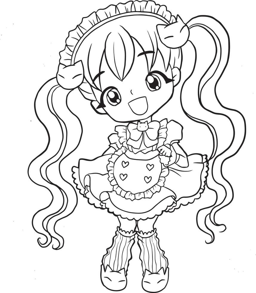 drawing cartoon cute coloring page line art, outline anime manga kawaii kids vector