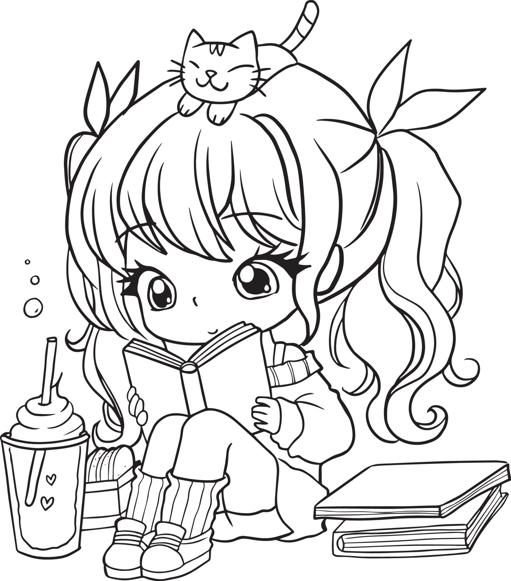 drawing cartoon cute coloring page line art, outline anime manga kawaii  kids 6226083 Vector Art at Vecteezy