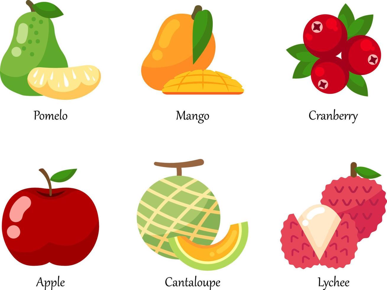 All fruits vector icons set. a set of fresh healthy fruits isolated.