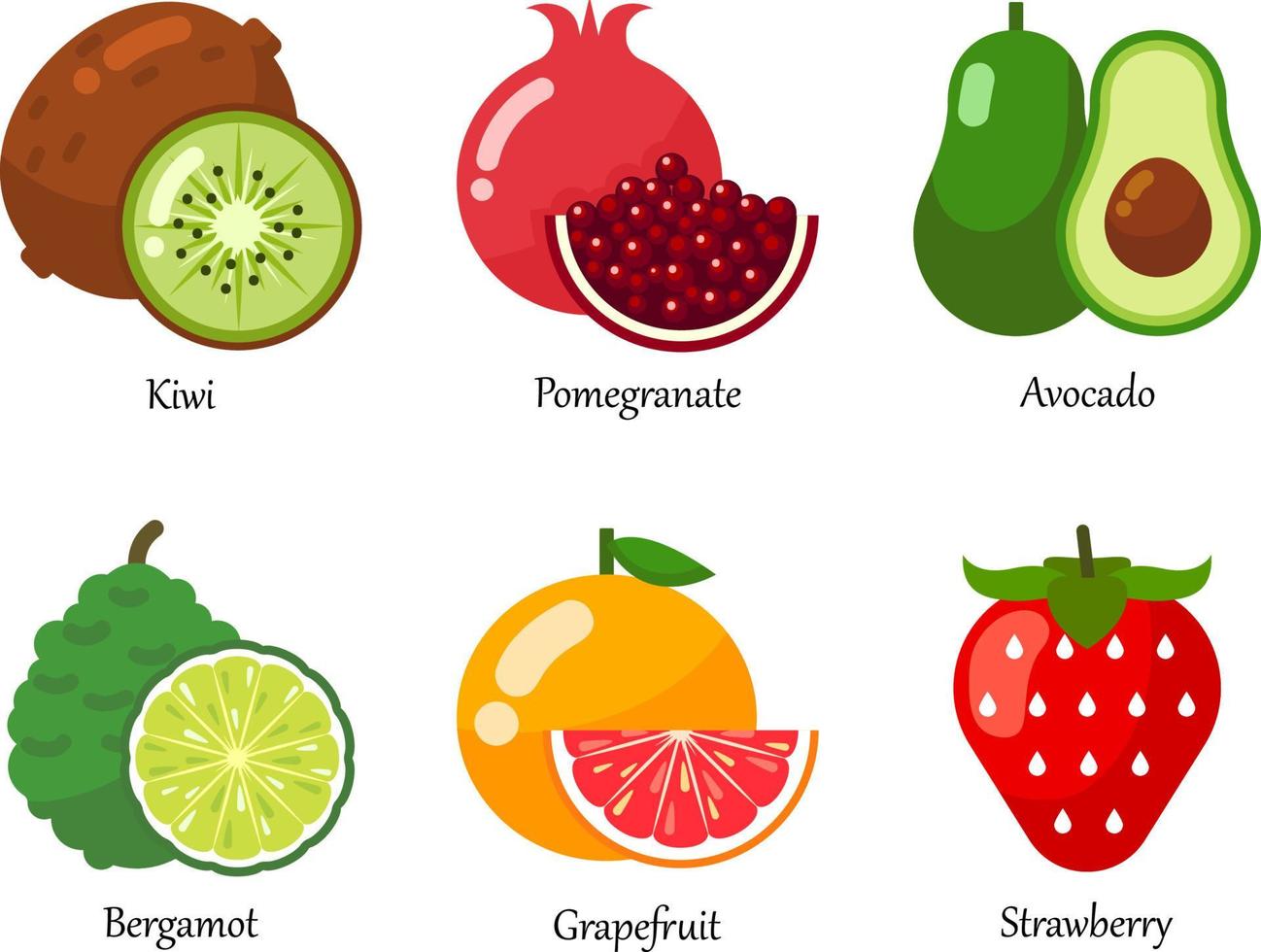 conjunto de iconos de vector de todas las frutas. un conjunto de frutas frescas y saludables aisladas.