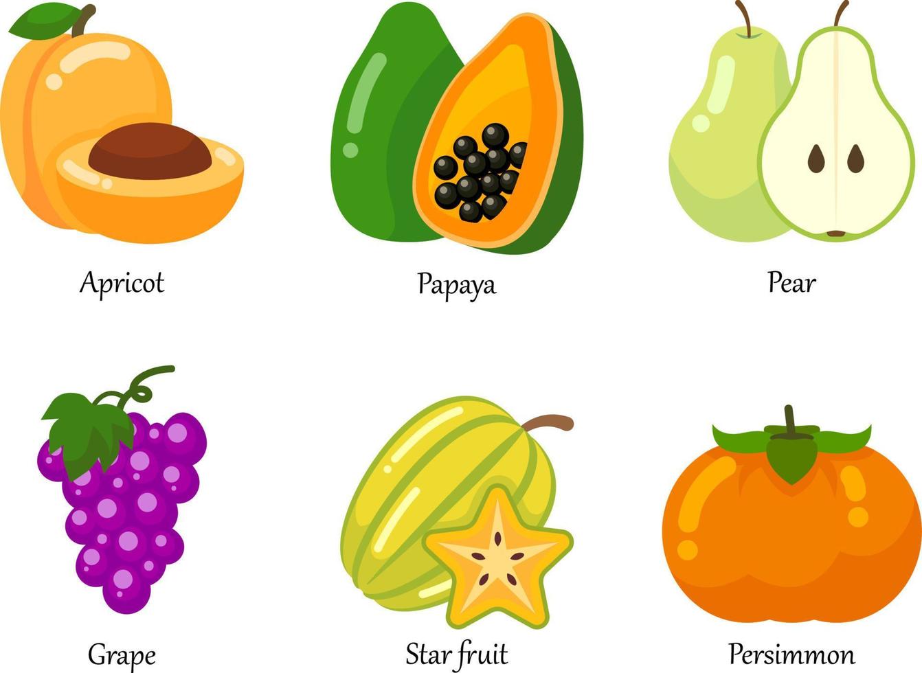 conjunto de iconos de vector de todas las frutas. un conjunto de frutas frescas y saludables aisladas.