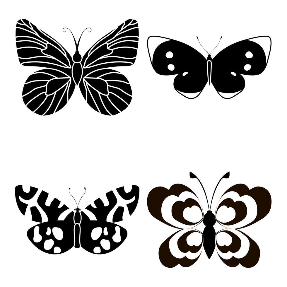 conjunto, de, contorno, silueta, insecto, mariposas vector