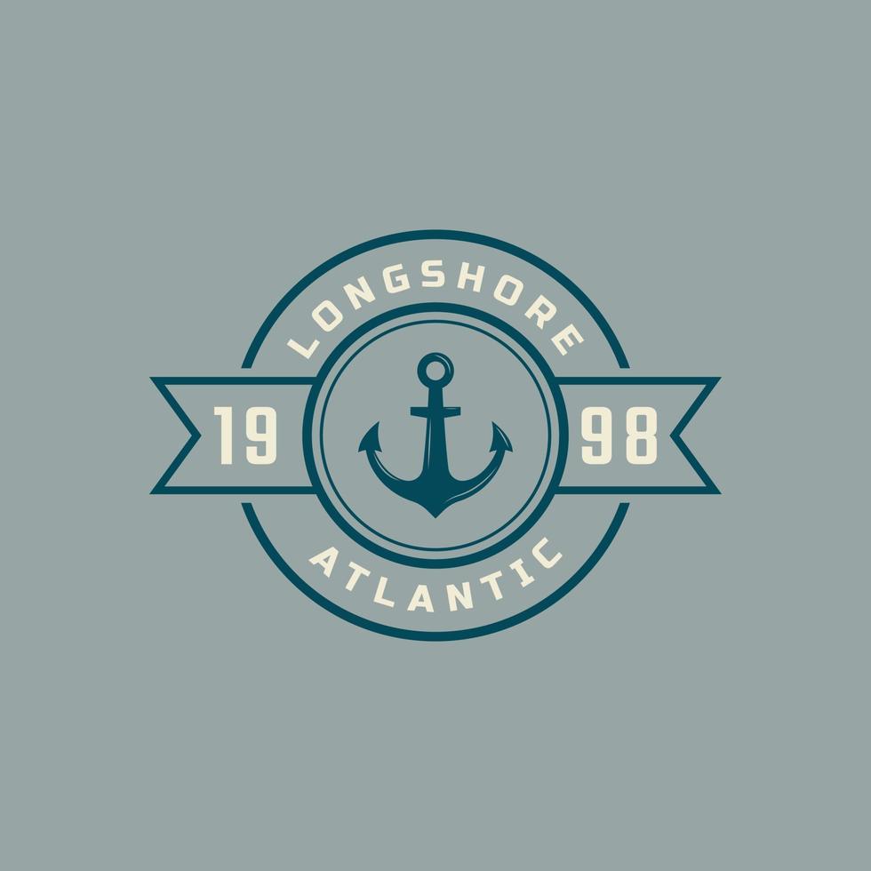 Vintage Emblem Badge Nautical and Ocean Logo with Ship Anchor Symbol for Marine in Retro Style Vector Illustration