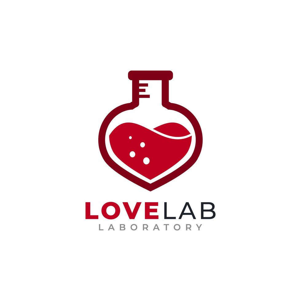 Love Laboratory Logo Design Template. Tube Lab Combined with Hearth Icon Vector Illustration