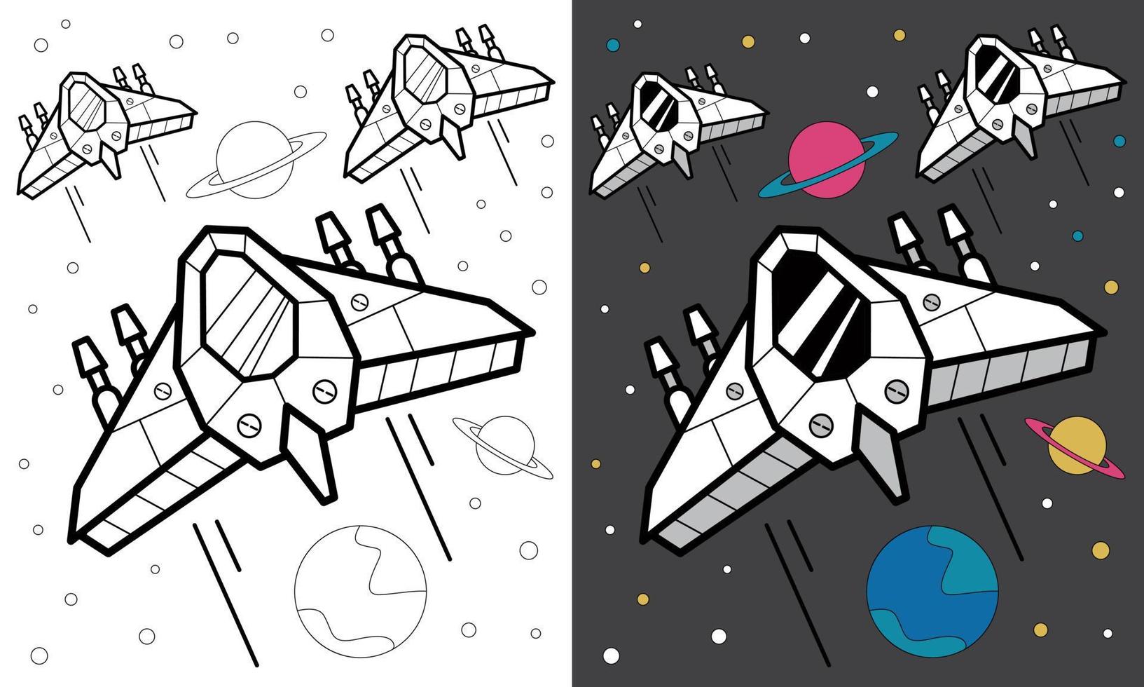 gráfico vectorial ilustrativo de la hoja para colorear de los niños de la nave espacial. activo gráfico de libro infantil adecuado. vector