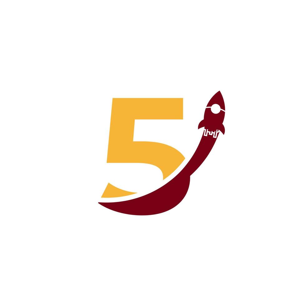 Number 5 with Rocket Logo Icon Symbol. Good for Company, Travel, Start up and Logistic Logos vector