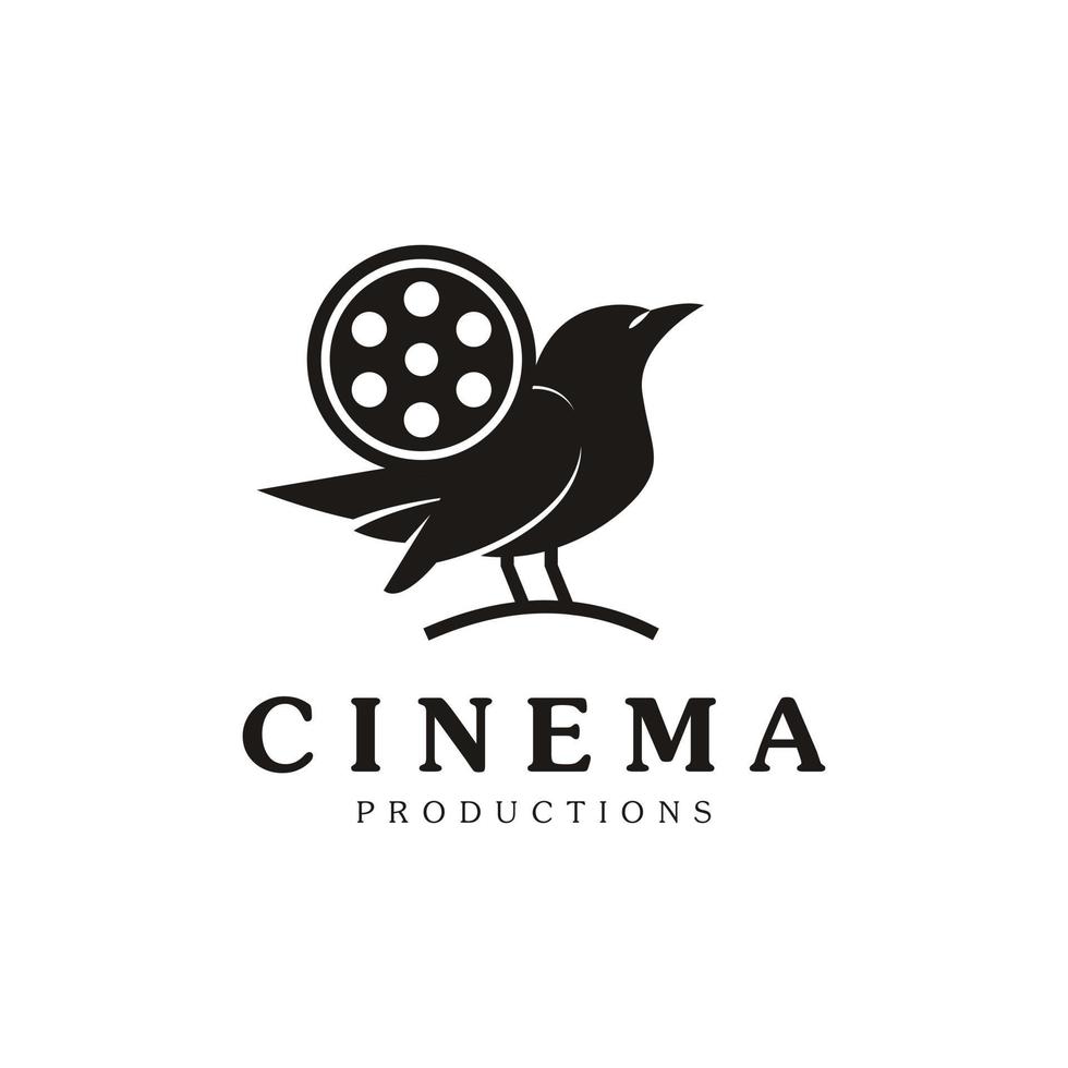 icono de creador de películas creativas. pájaro lindo combinado con símbolo de equipos de cine vector