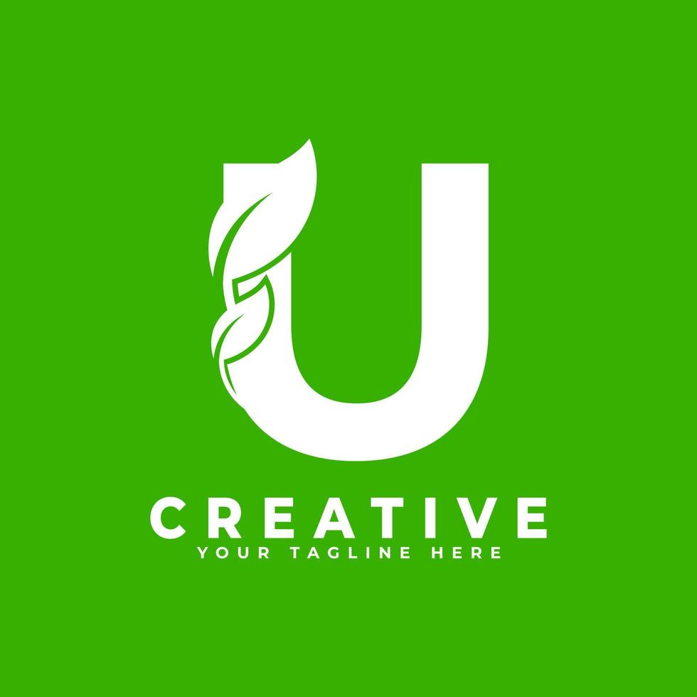 Letter U with Leaf Logo Design Element on Green Background. Usable for Business, Science, Healthcare, Medical and Nature Logos vector