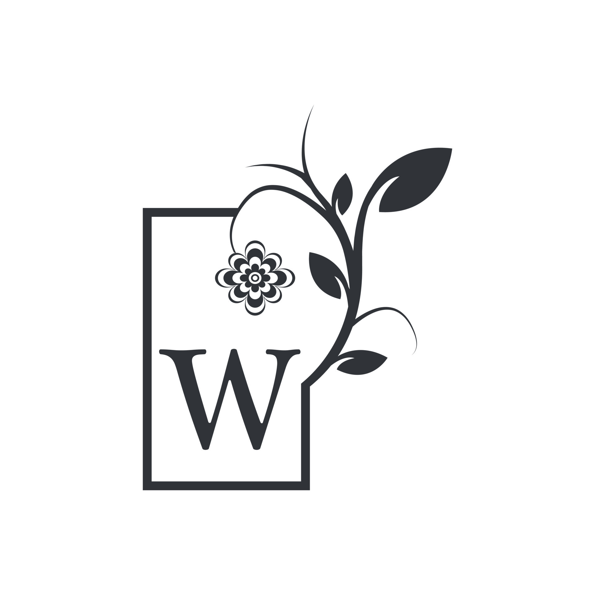 Elegant W Luxury Logo Square Frame Badge. Floral with Flowers Leaves ...