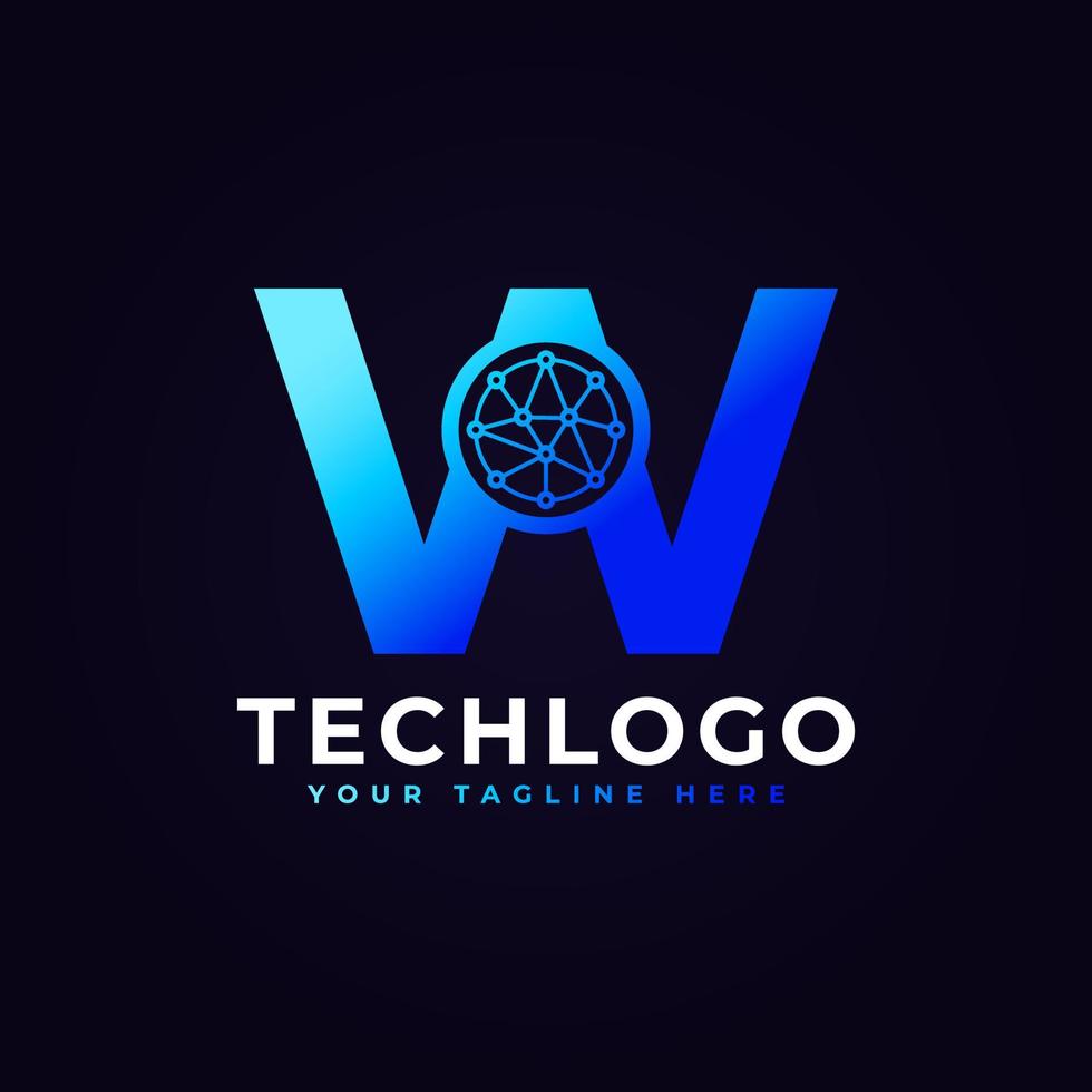 Tech Letter W Logo. Blue Geometric Shape with Dot Circle Connected as Network Logo Vector. Usable for Business and Technology Logos. vector