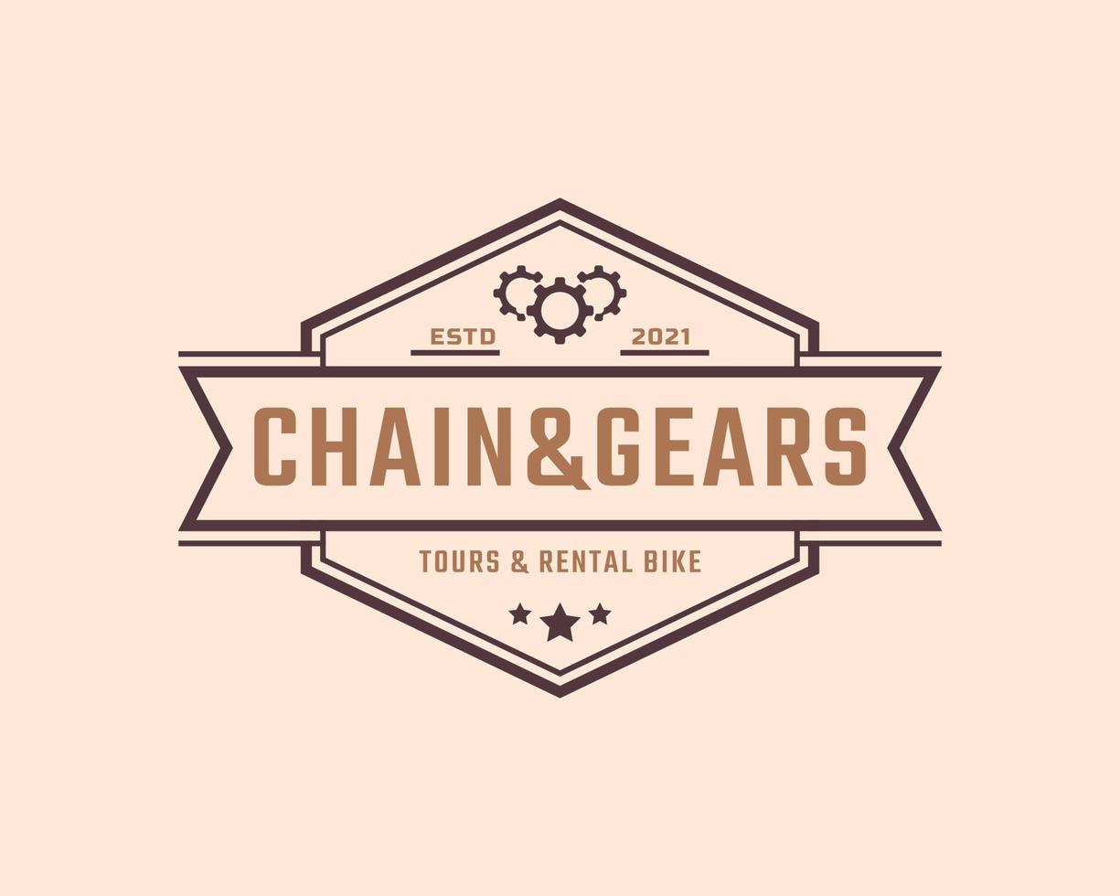 Vintage Emblem Badge Bicycle Repair and Services Shop Logo in Retro Style Vector Illustration