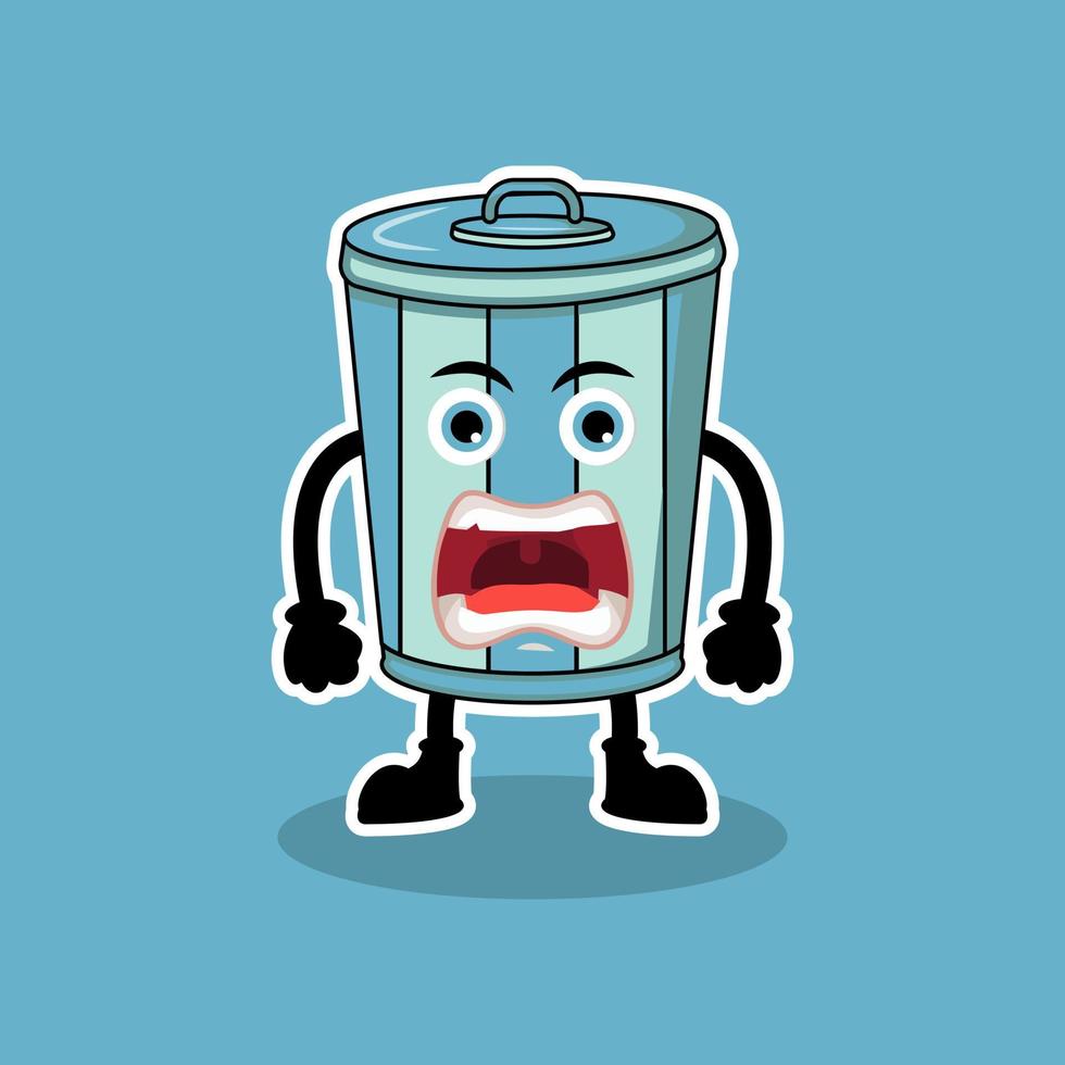 Illustration Vector Graphic Of Mascot Funny Garbage Can Angry, Design Suitable For Mascot Hygiene