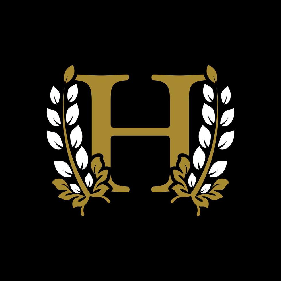letra inicial h monograma vinculado logotipo de corona de laurel dorado. diseño elegante para restaurante, café, marca, placa, etiqueta, identidad de lujo vector